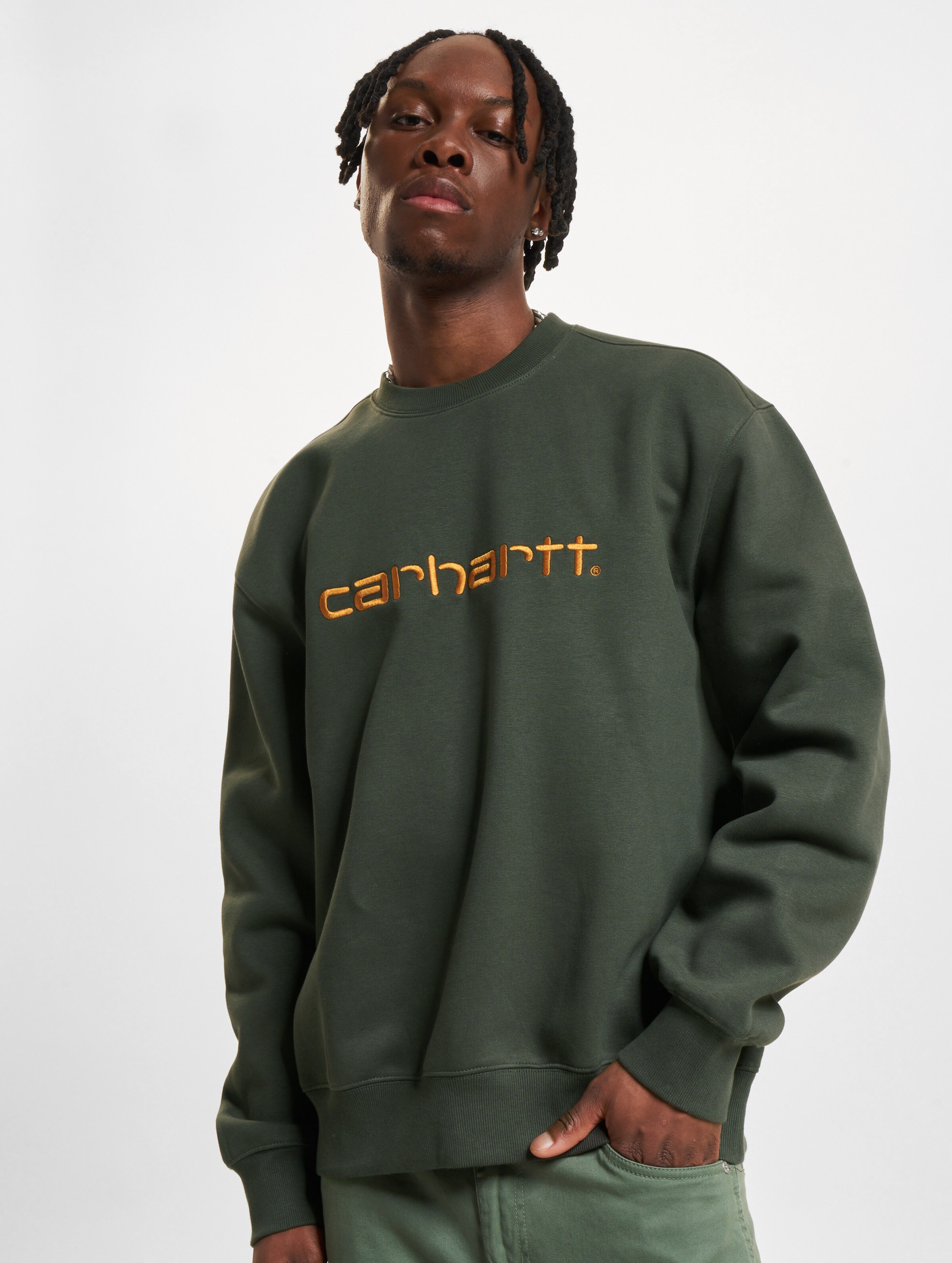 Carhartt WIP Basic Sweater Mannen op kleur groen, Maat L