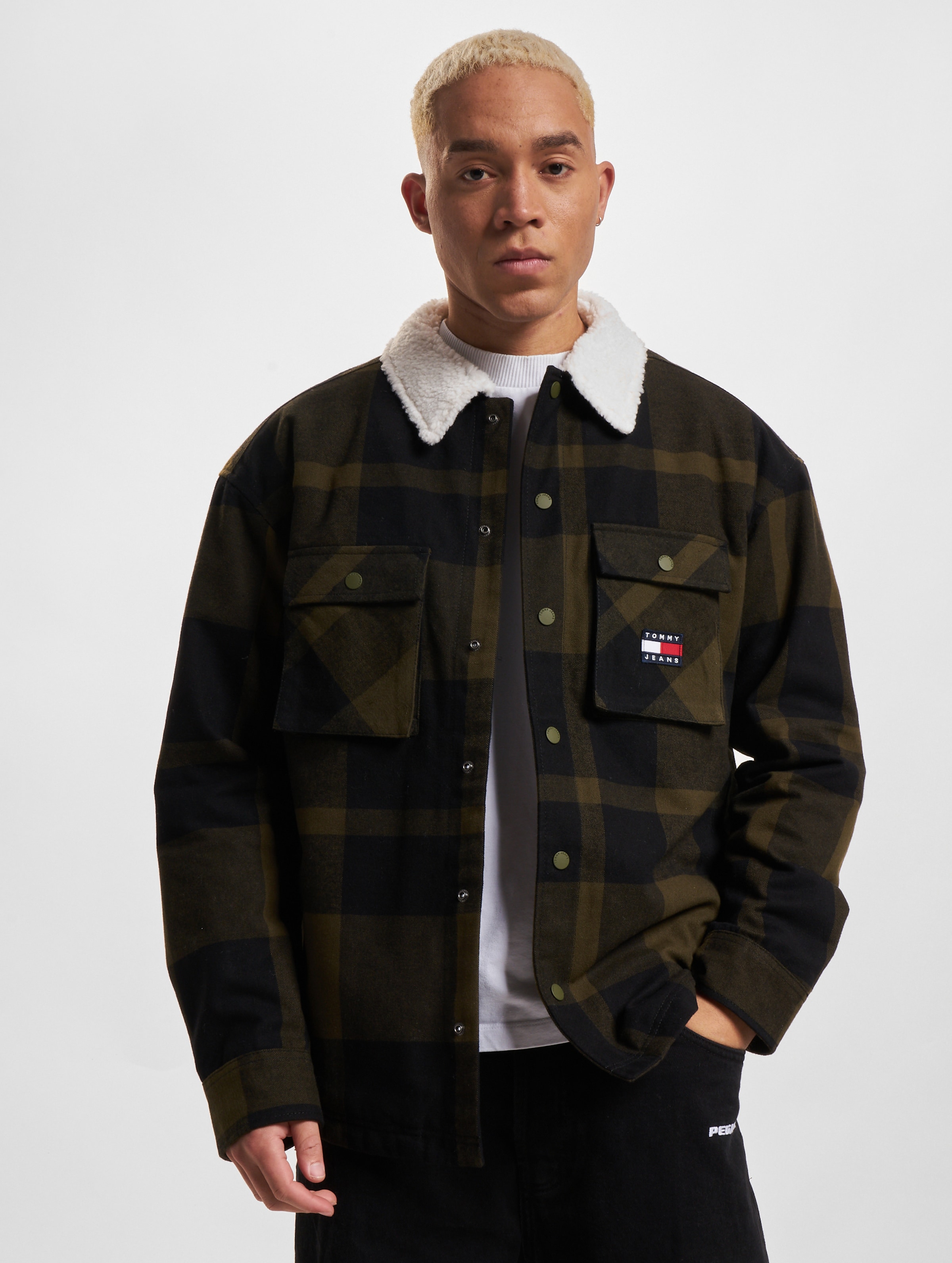 Tommy Jeans Check Sherpa Lined Overshirt- Groen - S