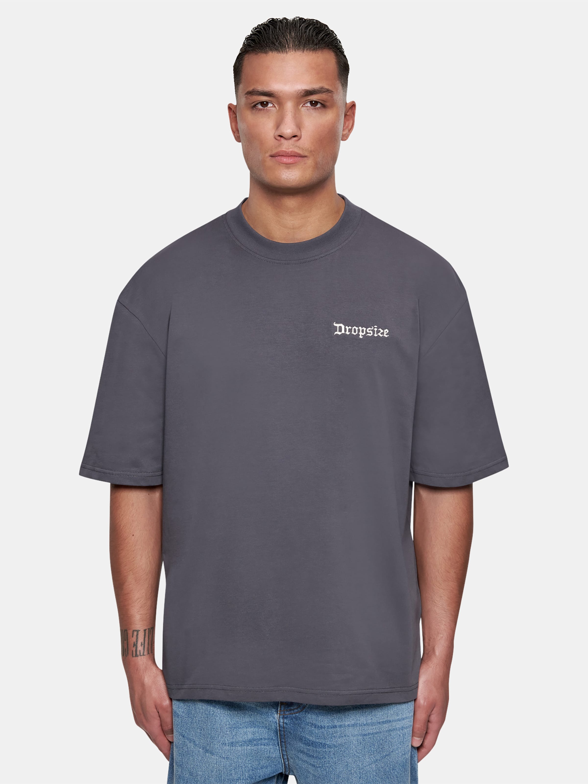 Dropsize Heavy Oversize Embo T-Shirt op kleur grijs, Maat XS