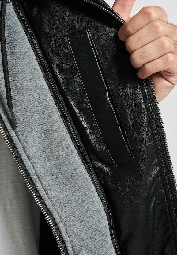 Fleece Hooded Fake Leather -4
