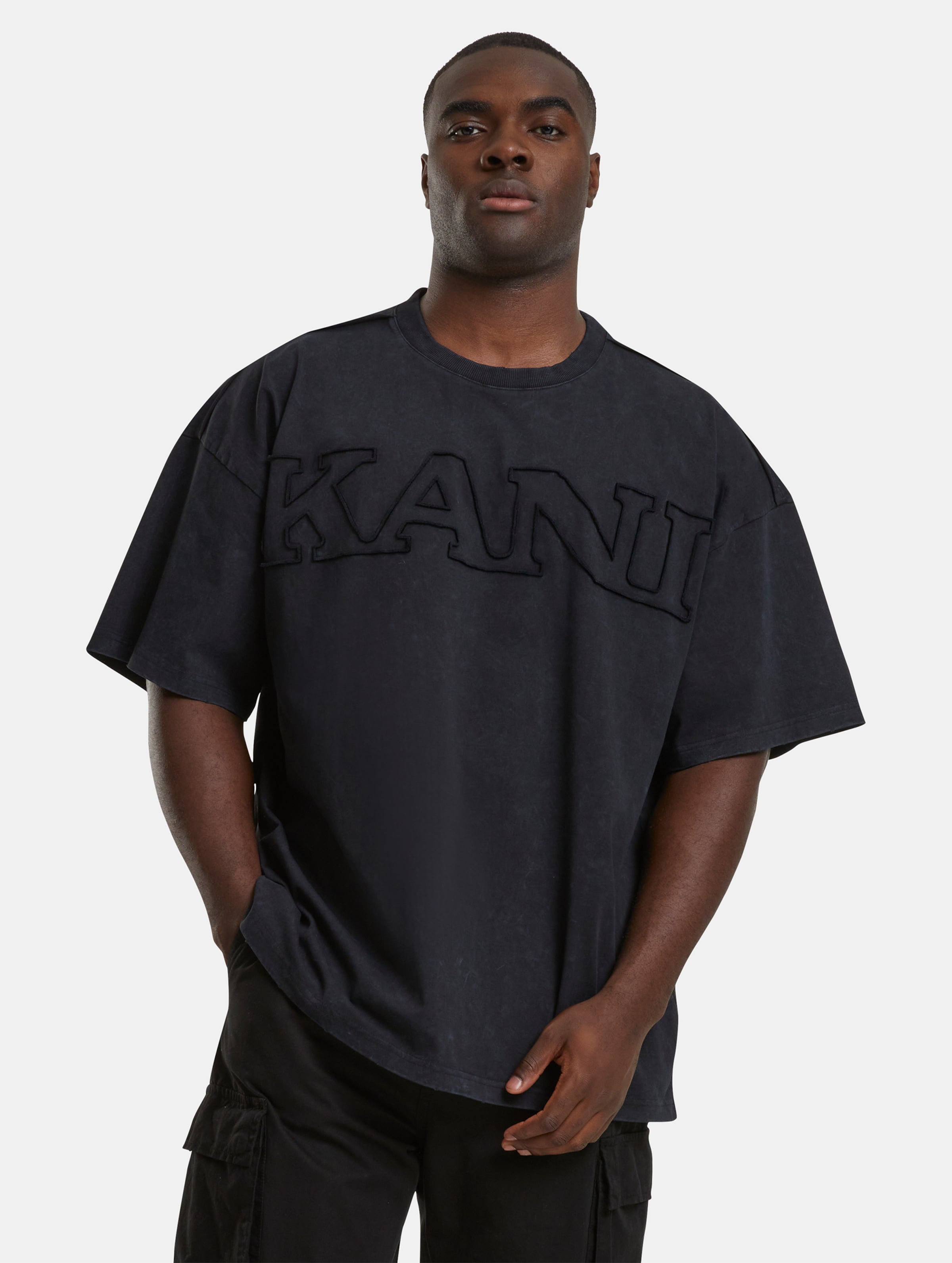 Karl Kani Retro Washed Distressed Boxy T-Shirts op kleur zwart, Maat M