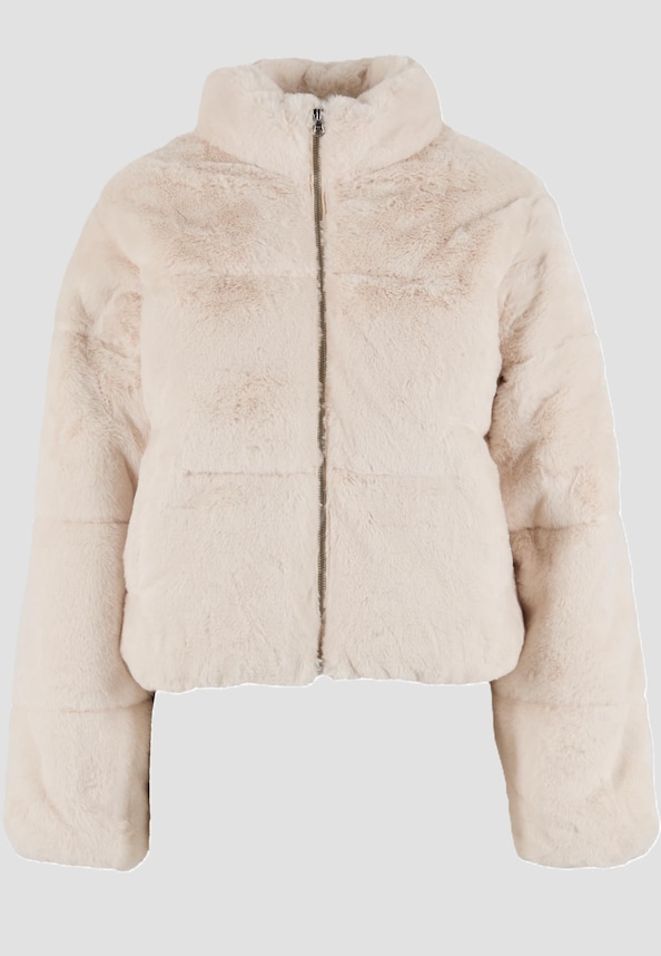 Ladies Short Faux Fur Puffer Jacket-2