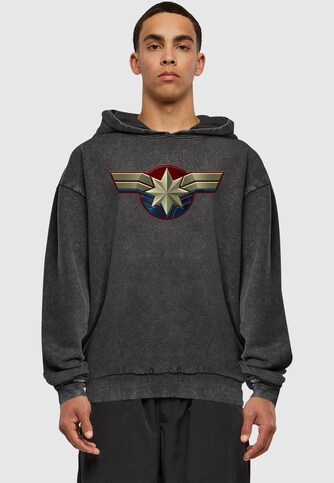 Captain Marvel - Chest Emblem Acid Washed Oversize Hoody