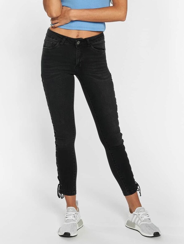 Ladies Denim Lace Up Skinny Pants-0