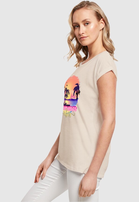 Ladies Summer Vibes Sunset Extended Shoulder Tee-2