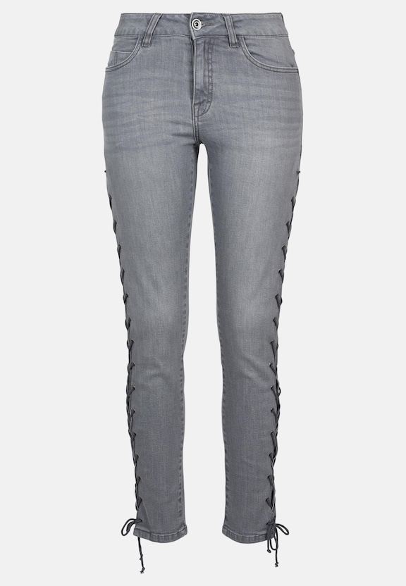 Ladies Denim Lace Up Skinny Pants-4
