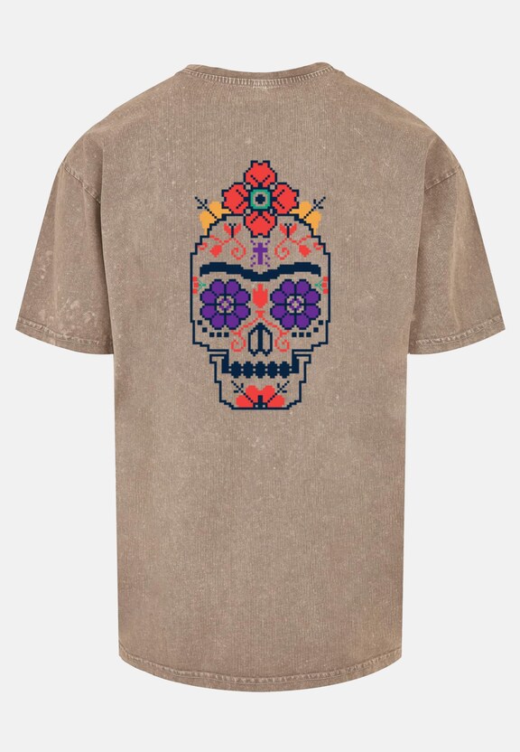 Frida Kahlo - Pixels viva la vida Acid Washed Heavy Oversize-3