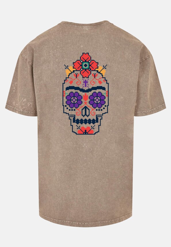 Frida Kahlo - Pixels viva la vida Acid Washed Heavy Oversize-3