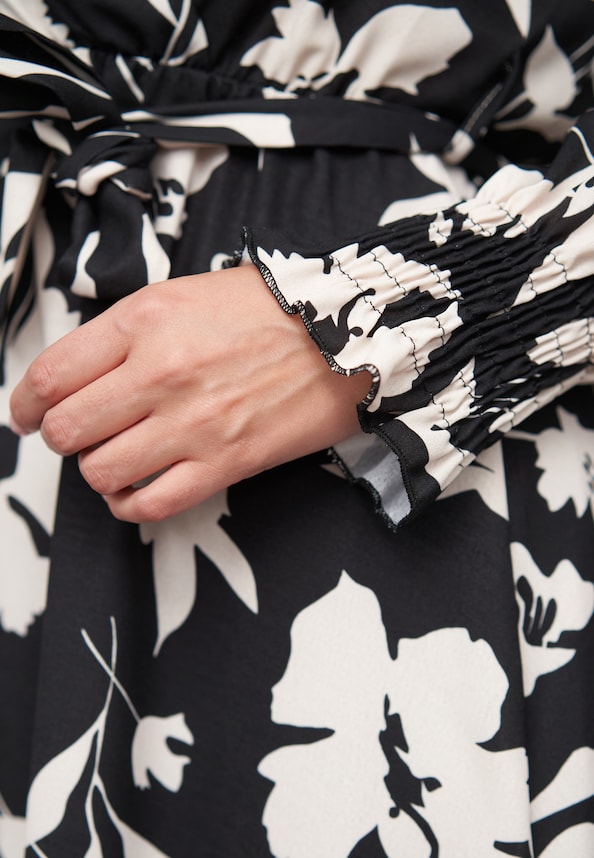 Longsleeve wrap-look Dress with flower print and tie belt-5