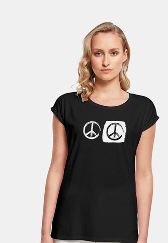 Ladies Peace - Double Peace Black  Extended Shoulder T-Shirt