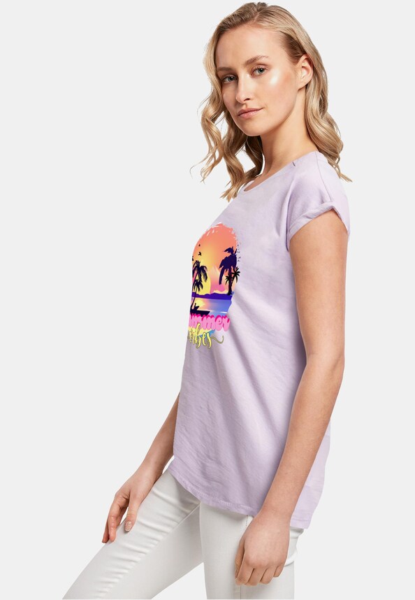 Ladies Summer Vibes Sunset Extended Shoulder Tee-2