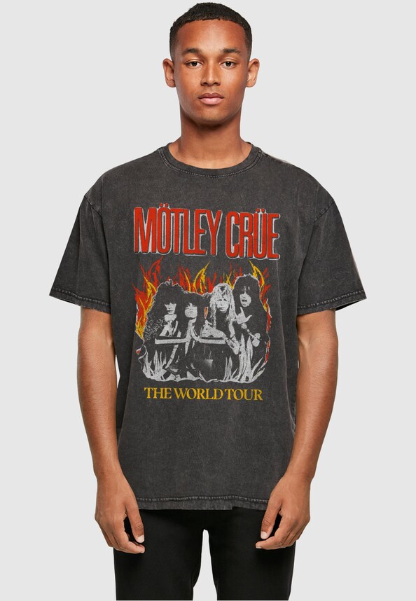 Motley Crue - Vintage World Tour Flames Acid Washed Heavy Oversized Tee-0