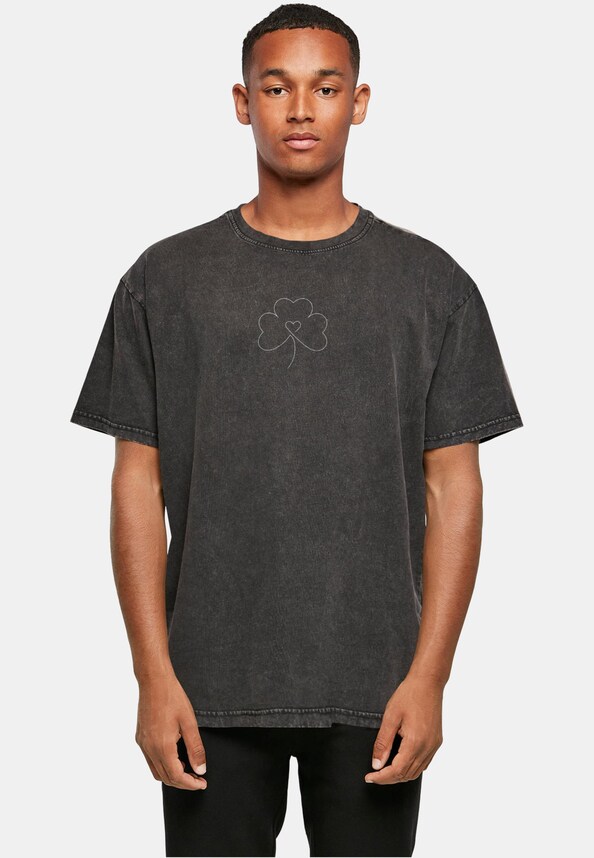 Spring - Leaf Clover Flower Acid Washed Heavy Oversized Tee-0