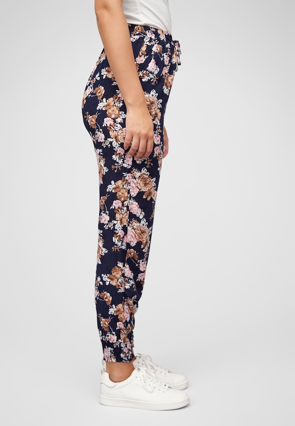 Viskose Hose mit Bündchen 2-Pockets & Rosen Print-3