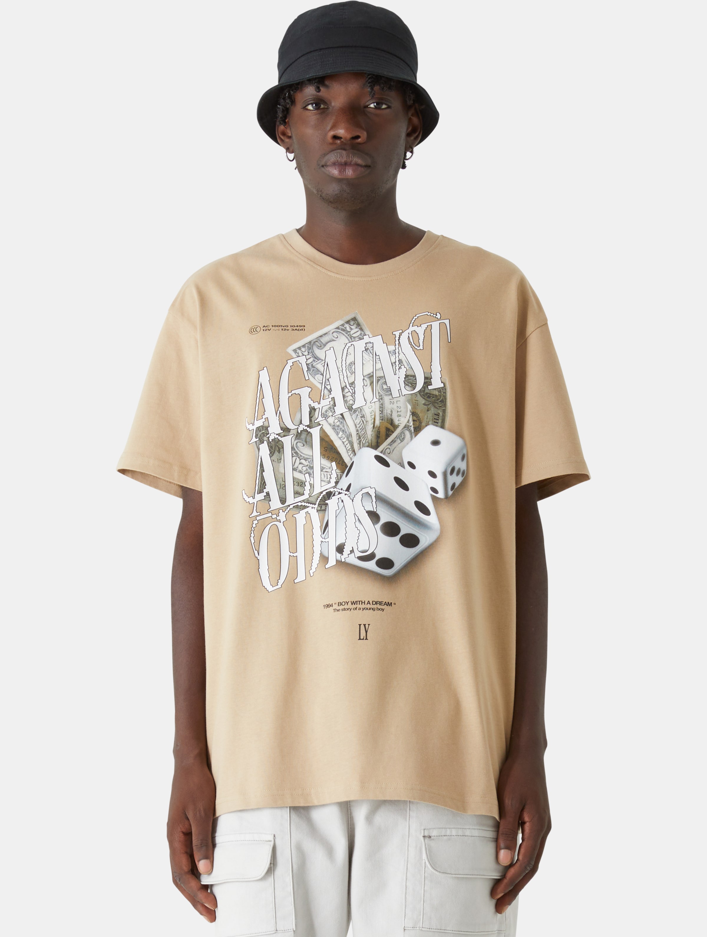 Lost Youth LY TEE- AGAINST ALL V.2 Mannen op kleur beige, Maat XS