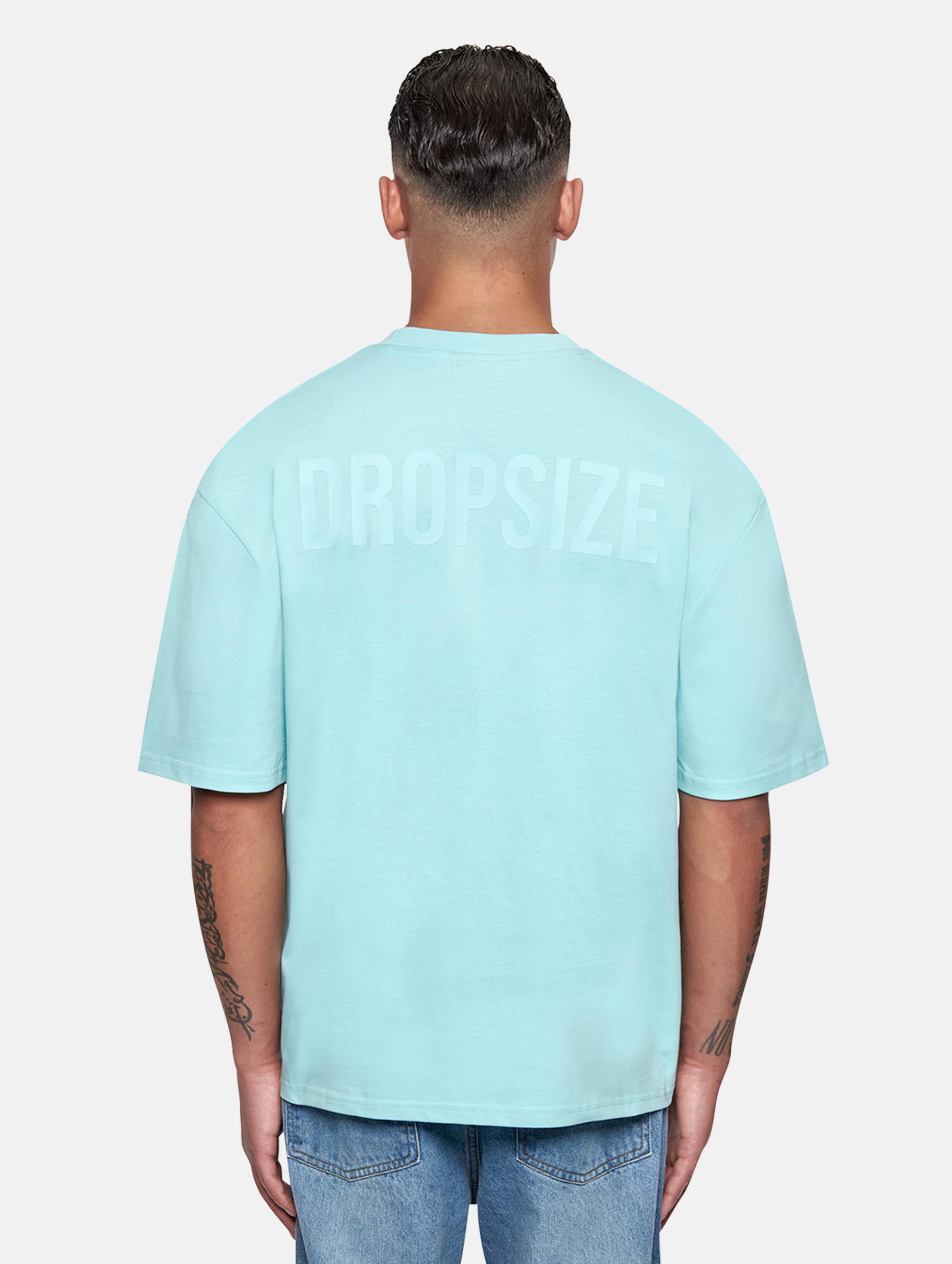 Dropsize Heavy Oversize HD Print T-Shirt op kleur turkoois, Maat S