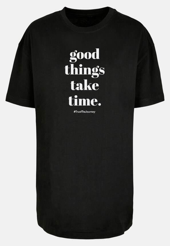 Ladies Good Things Take Time Oversized Boyfriend Tee-4