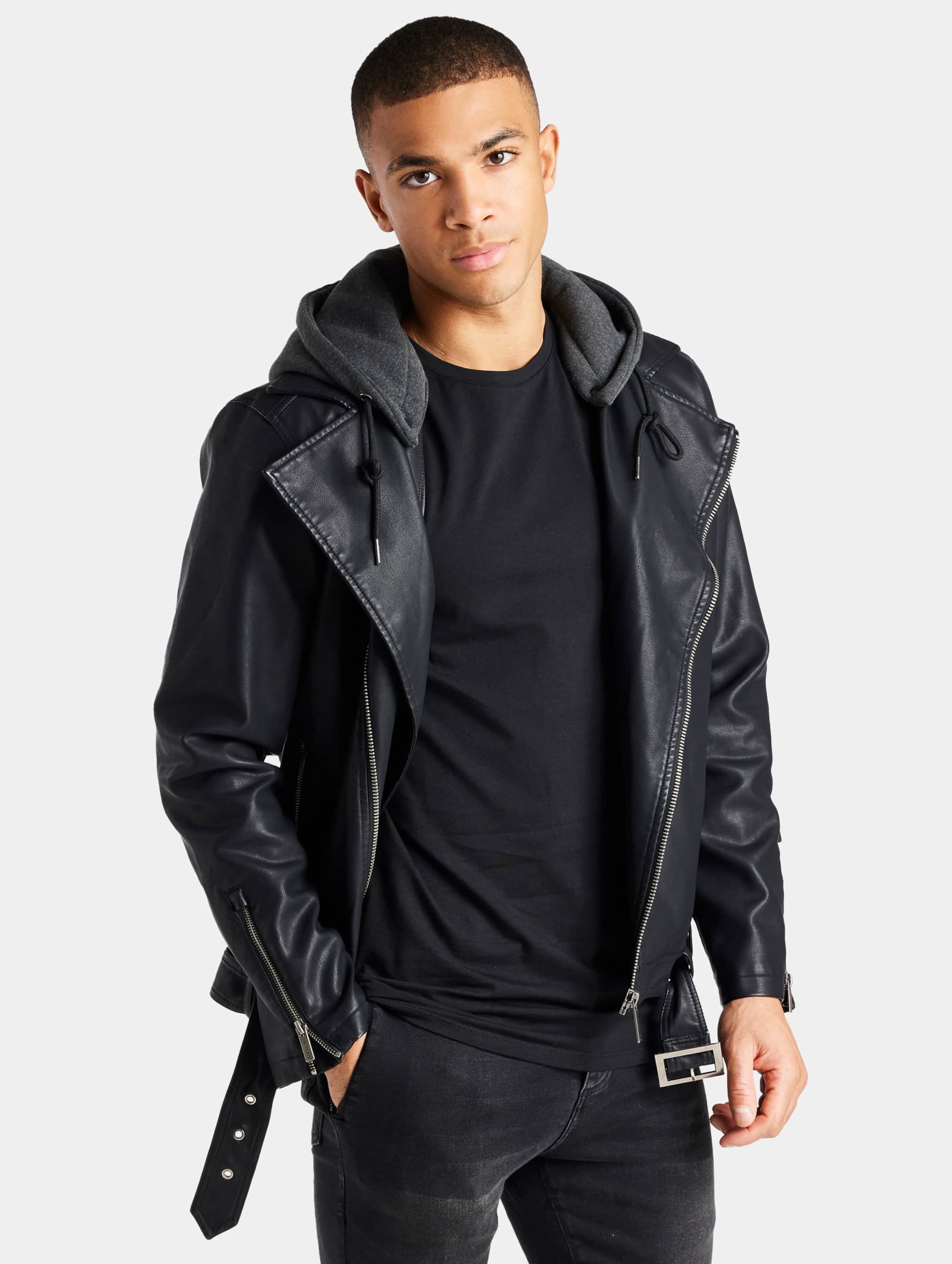 Mens pu sale hooded jacket