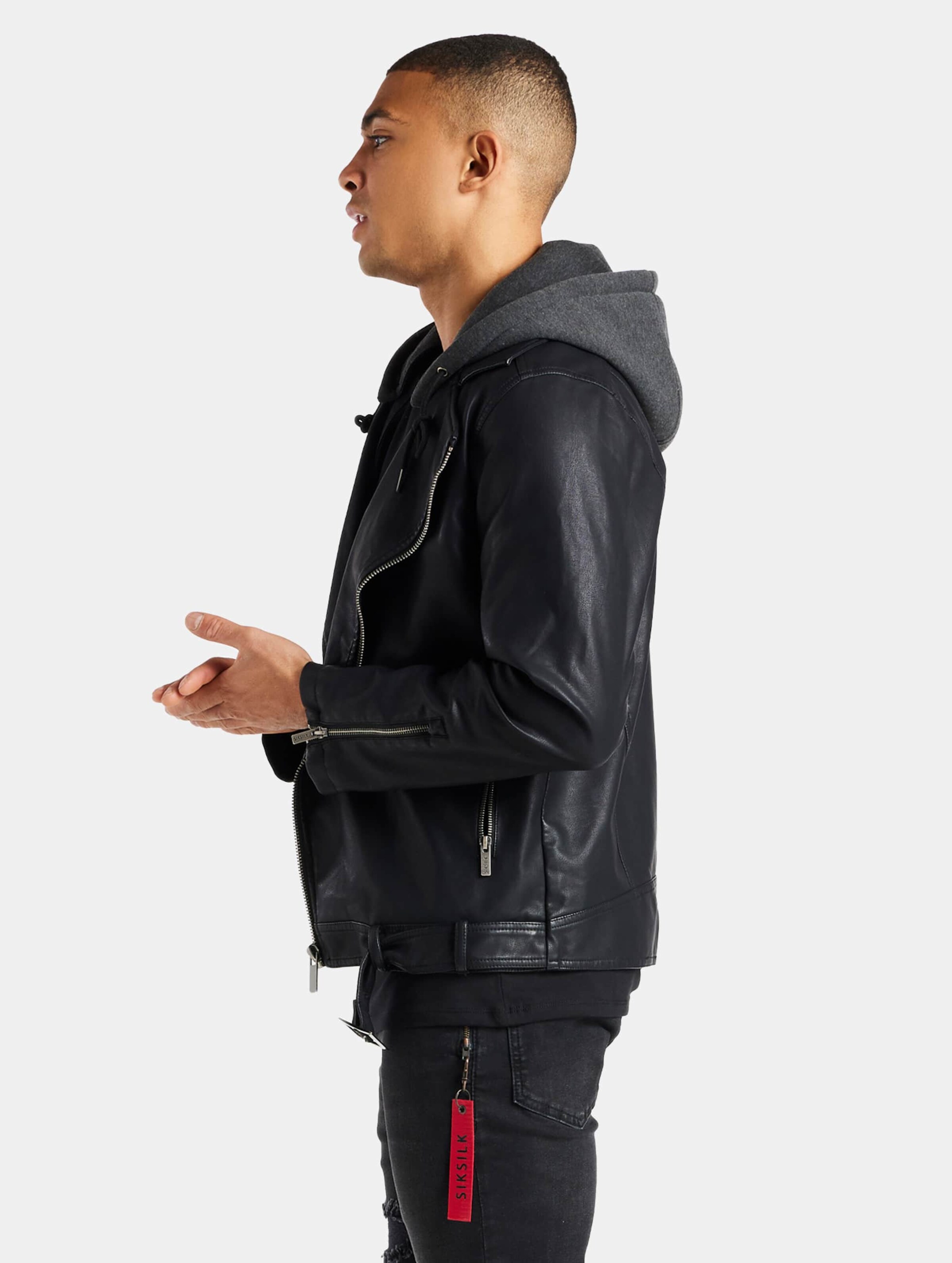 Pu hooded sales biker jacket