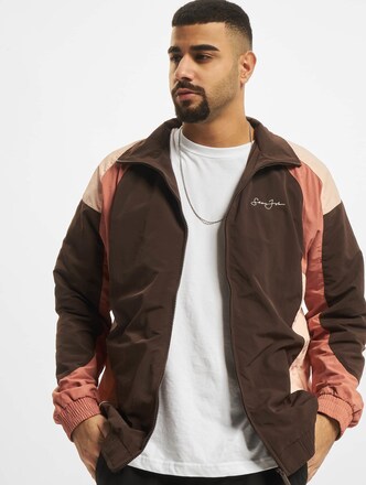 JM213-029-01 Script Logo Colorblock Track Jacket dark brown/dark rose