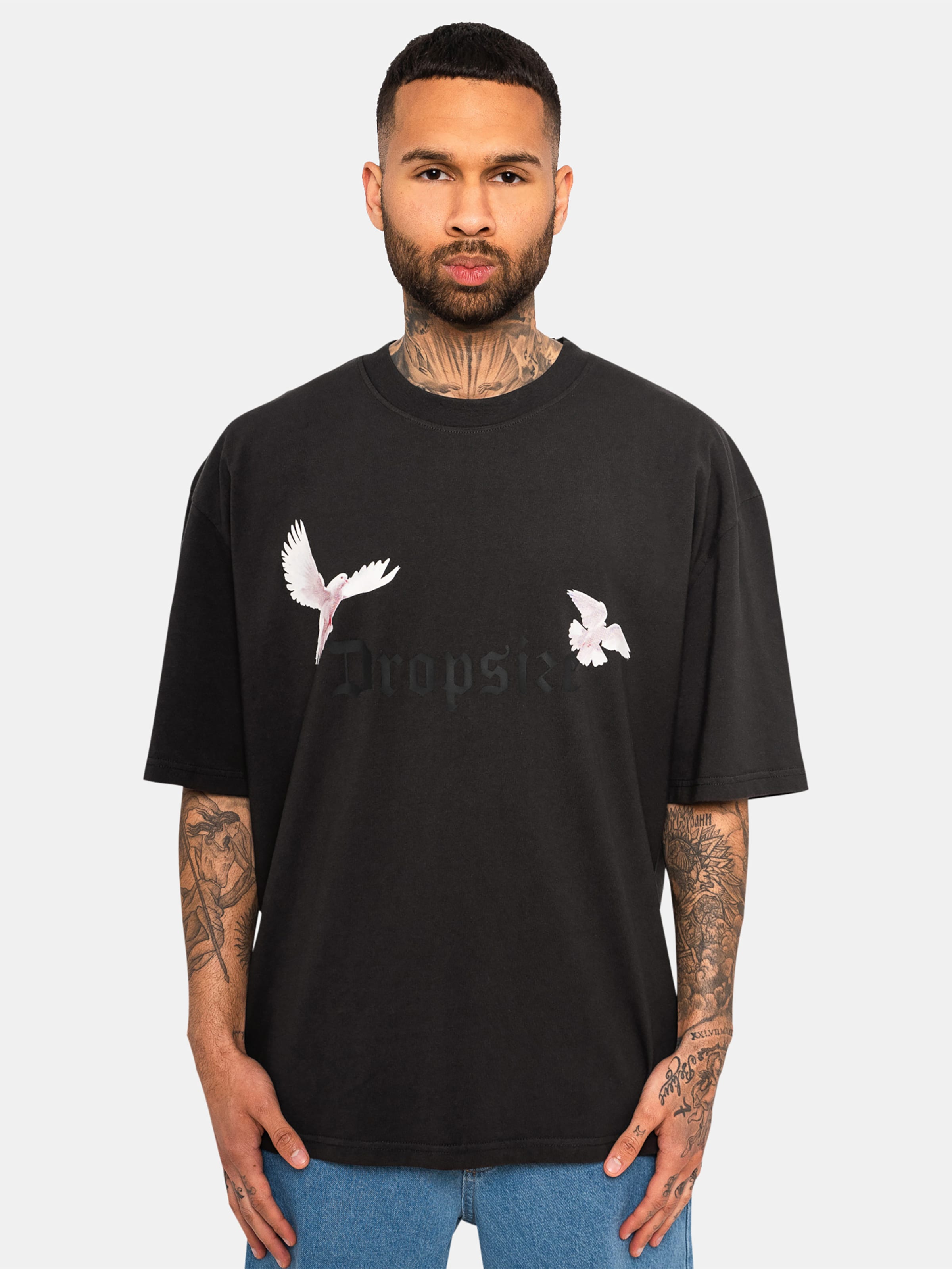 Dropsize Heavy Oversize White Doves T-Shirts op kleur zwart, Maat S