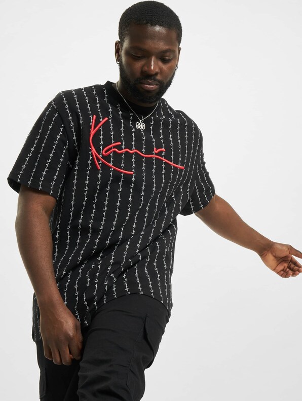 KKMQ12130BLK Signature Logo Pinstripe Tee-0