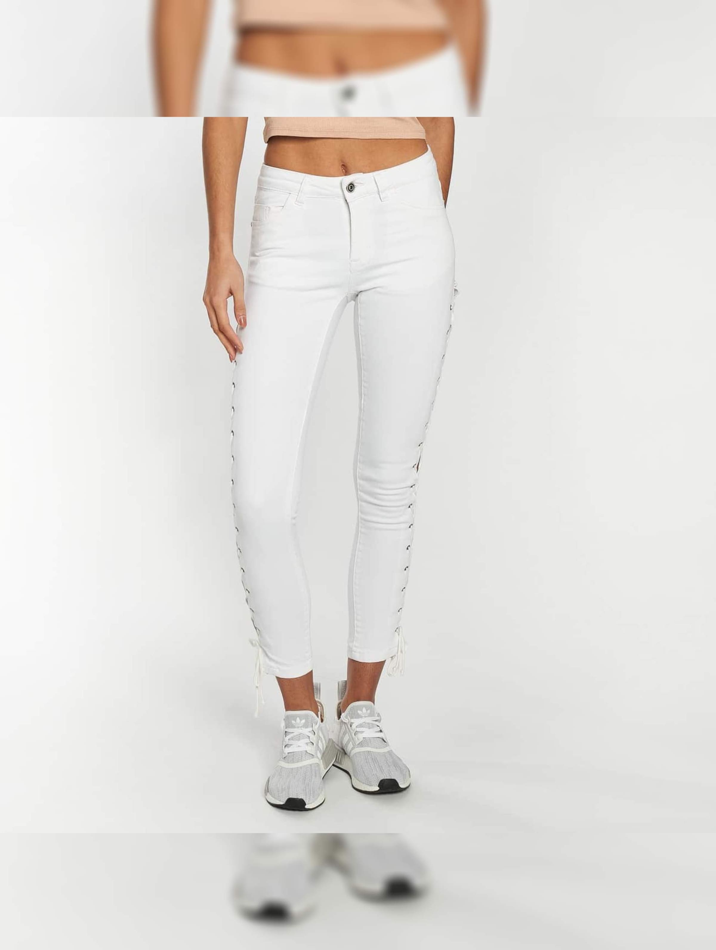 Urban Classics Ladies Denim Lace Up Skinny Pants Vrouwen op kleur wit, Maat 30