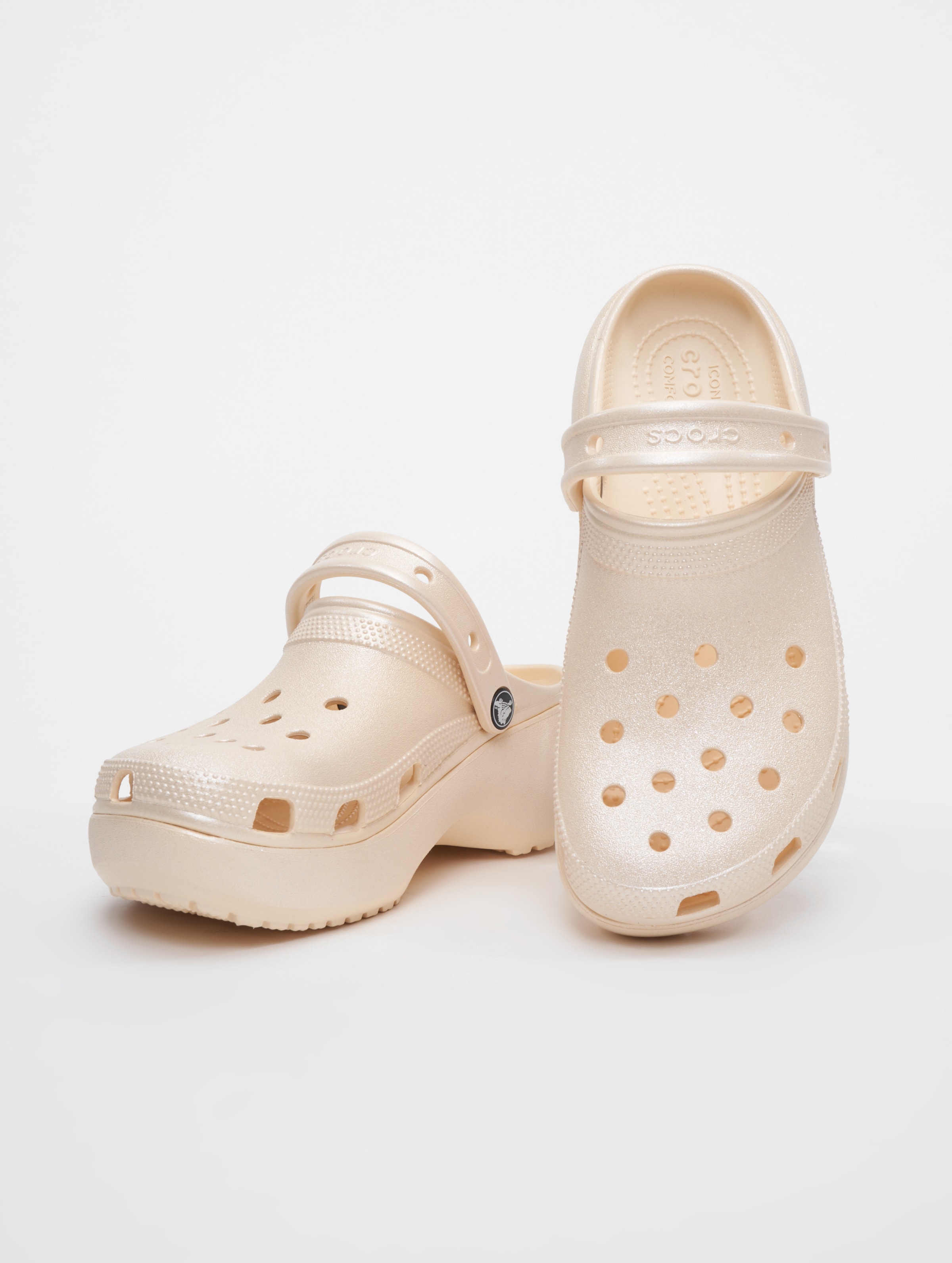 Crocs Classic Platform Shimmer Clog Vrouwen,Unisex op kleur beige, Maat 3637