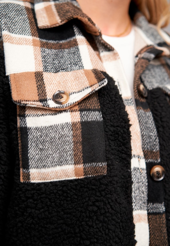 Teddyfell Shacket-Jacke Mantel mit 2 Brusttaschen-5