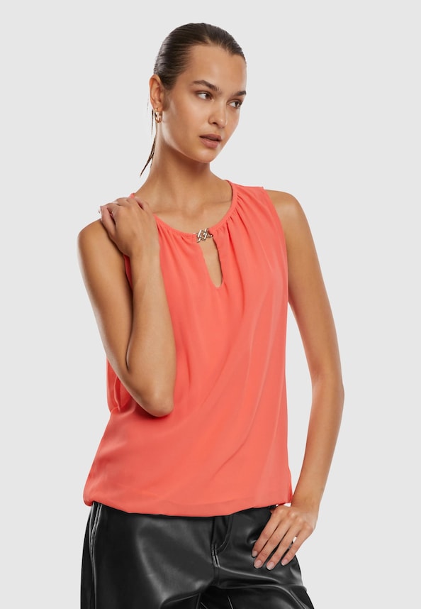 Cloud5ive Damen Chiffon Top mit Schlüsselloch-Kragen und Deko-Schnalle-0