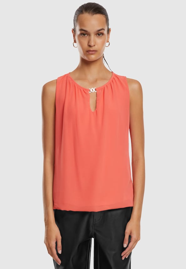 Cloud5ive Damen Chiffon Top mit Schlüsselloch-Kragen und Deko-Schnalle-2