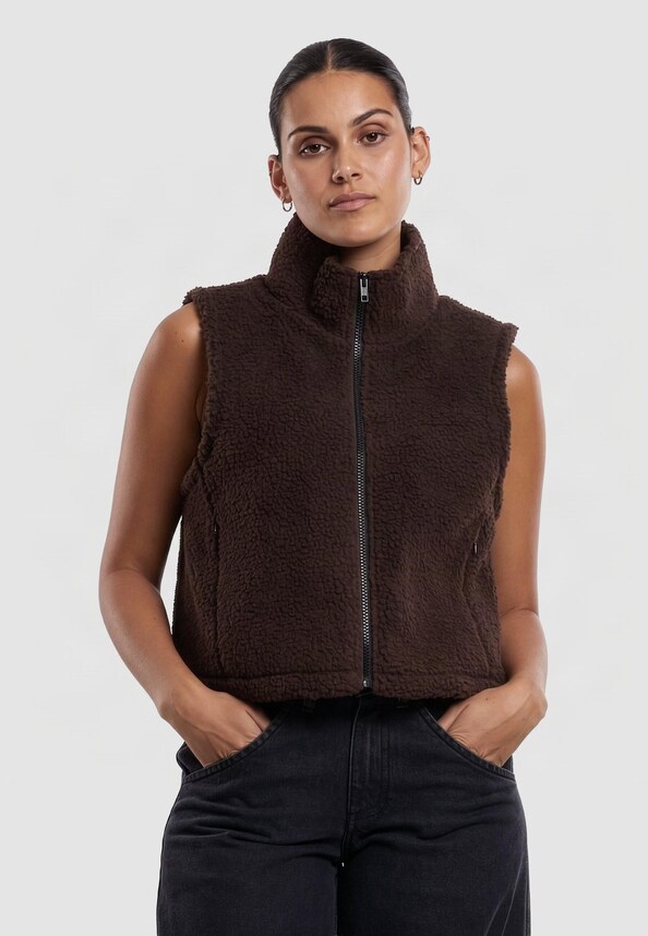 Ladies Short Sherpa Vest-0