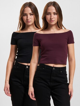 Ladies Off Shoulder Rib 2-Pack