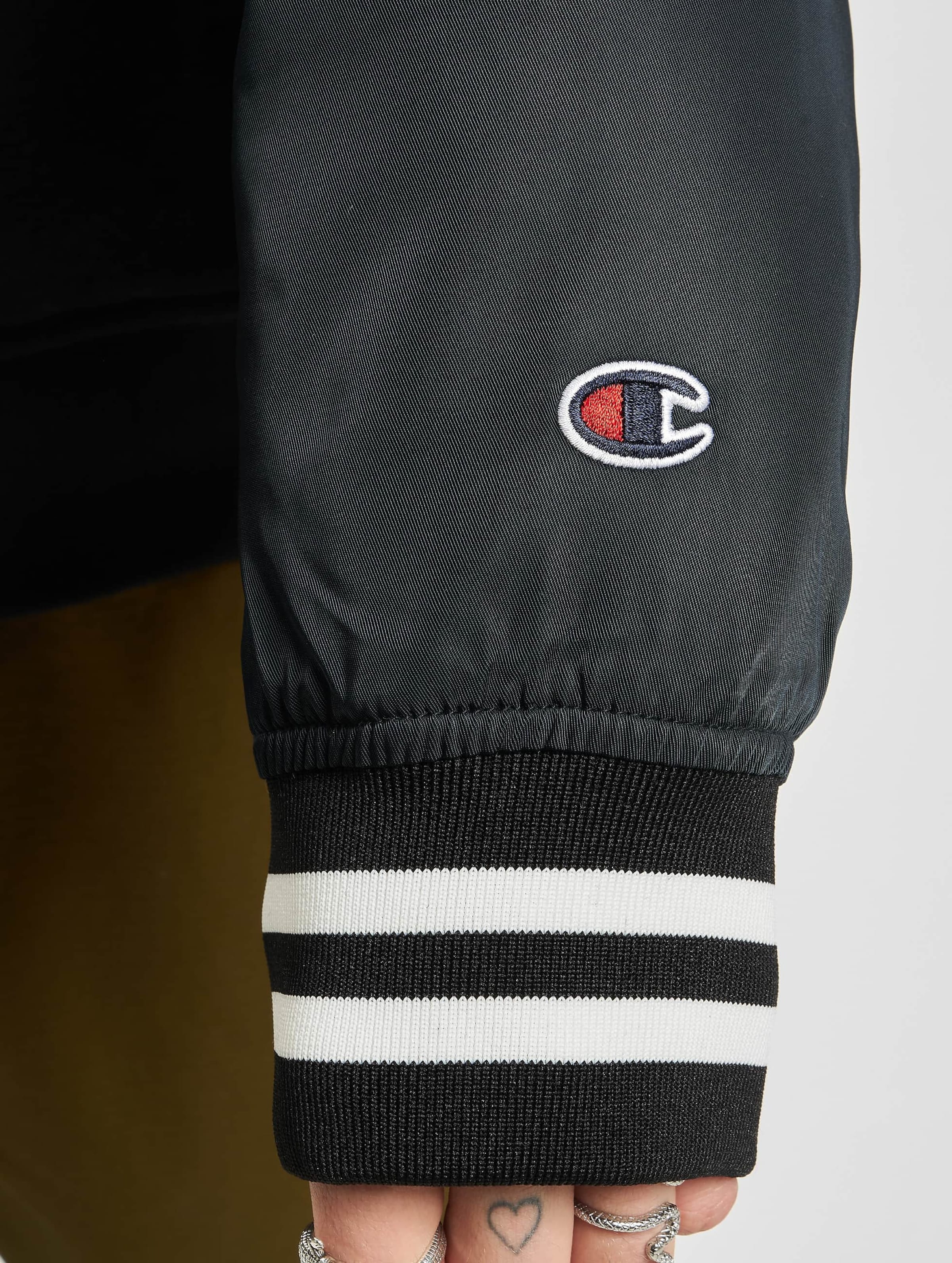 Champion satin on sale baseball jacket black