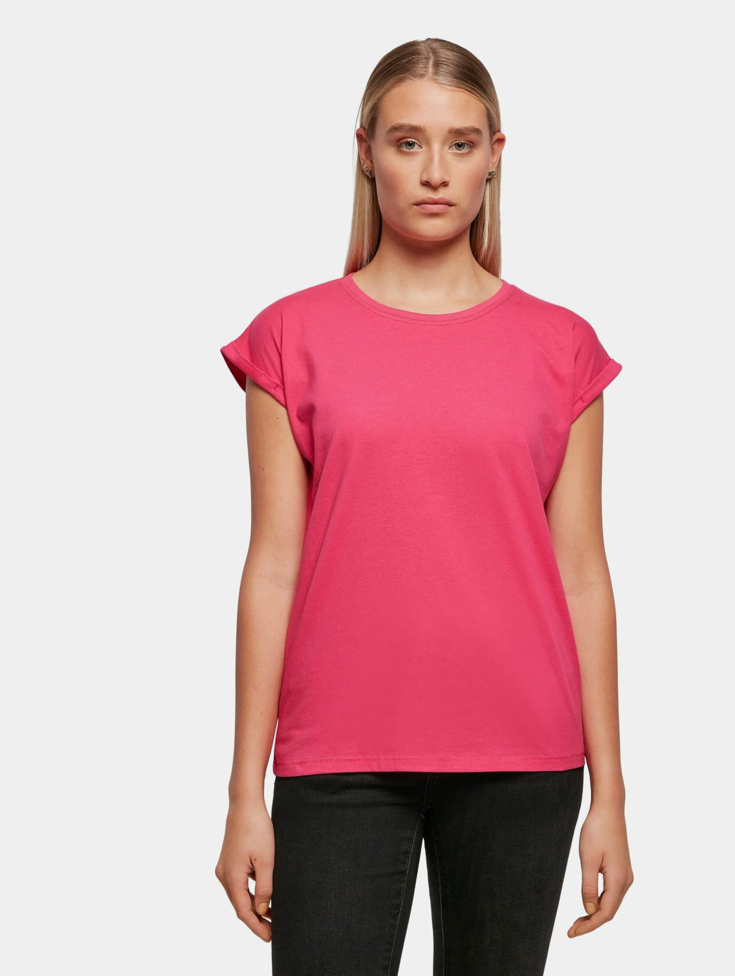 Build Your Brand Ladies Extended Shoulder T-Shirt Vrouwen op kleur roze, Maat M
