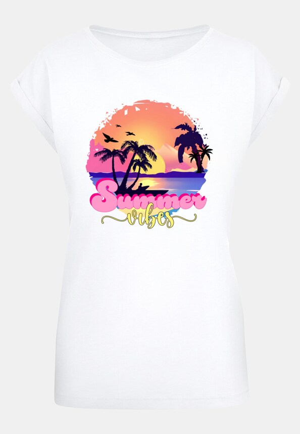 Ladies Summer Vibes Sunset Extended Shoulder Tee-4
