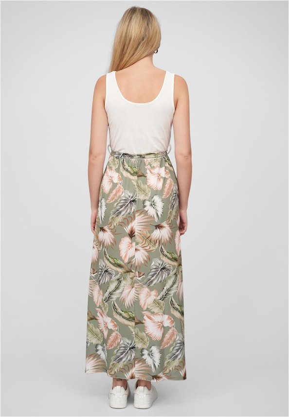 Cloud5ive Damen Tank Top Maxi Kleid 2-Tone mit Bindegürtel Tropical Print-1