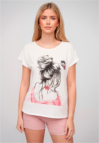 Cloud5ive Damen Viskose T-Shirt mit Woman with Butterfly Print