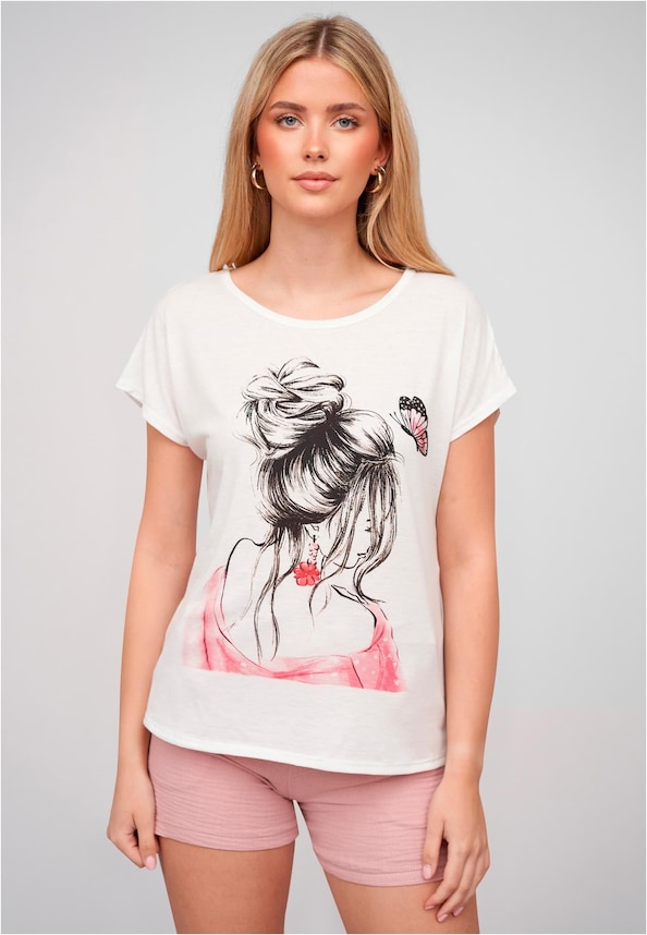 Cloud5ive Damen Viskose T-Shirt mit Woman with Butterfly Print-0
