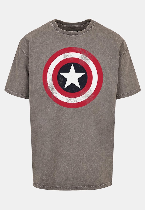Avengers - Captain America Distressed Shield Acid Washed Oversize Tee-4