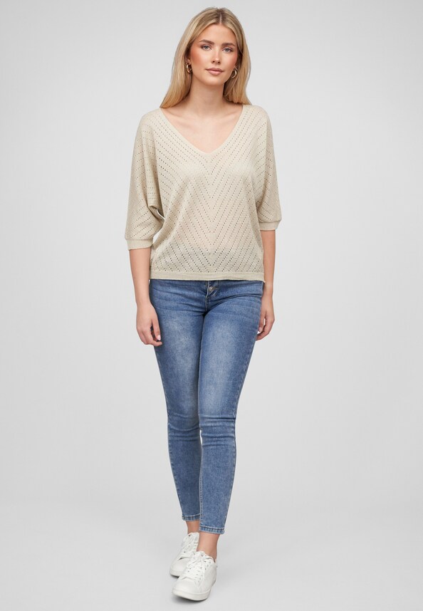 Cloud5ive Damen 3/4 Arm Top mit Fledermausärmeln und Lochmuster-4