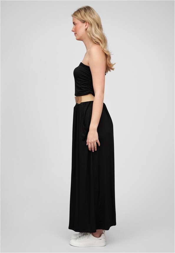 Cloud5ive Fashion Damen Longform Bandeau Kleid 2-Pockets Gürtel-2