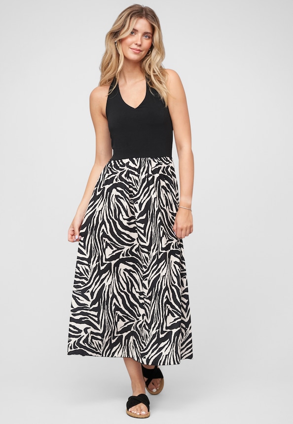 Maxi Neckholder-Dress with zebra print-0