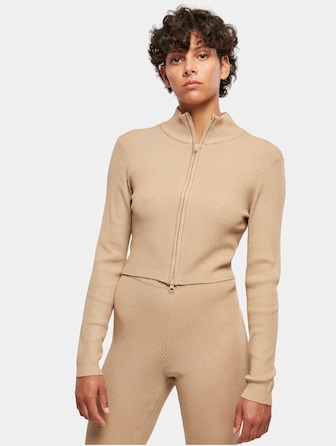  Ladies Cropped Rib Knit Zip 