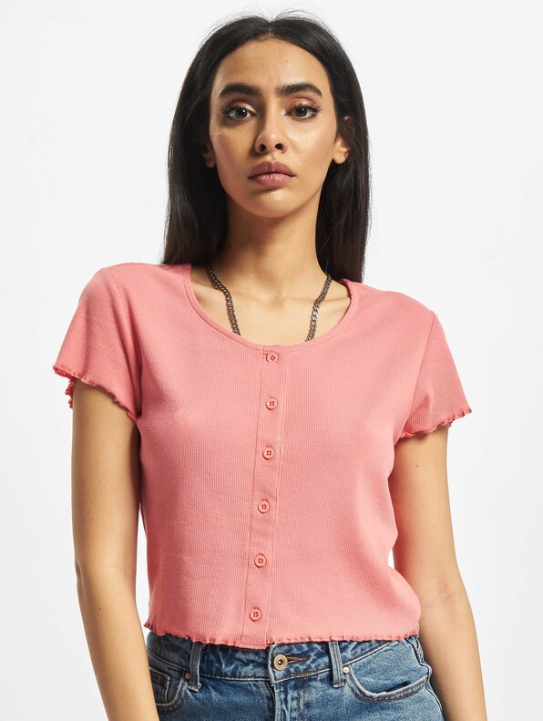 Ladies Cropped Button Up Rib-2