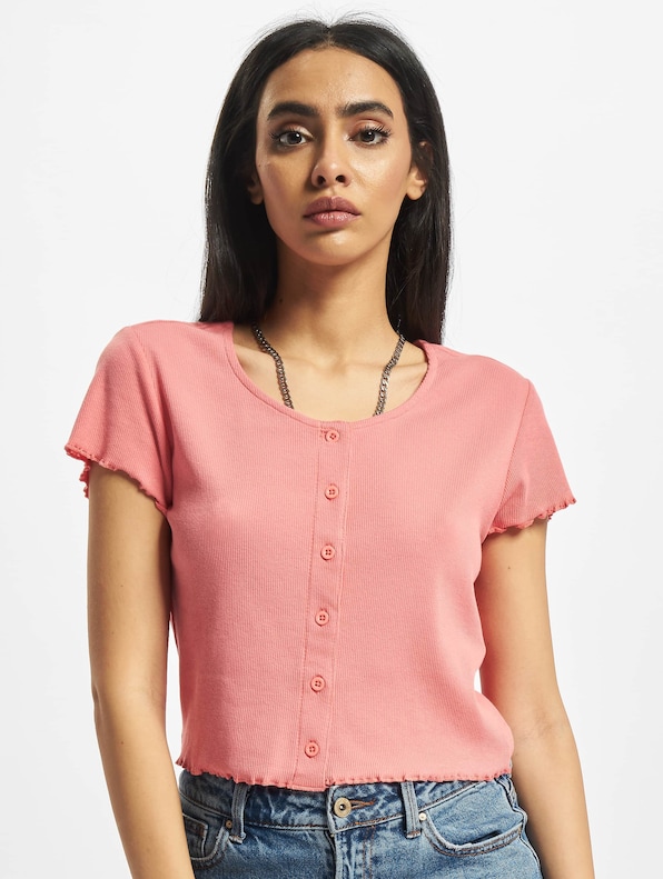 Ladies Cropped Button Up Rib-2