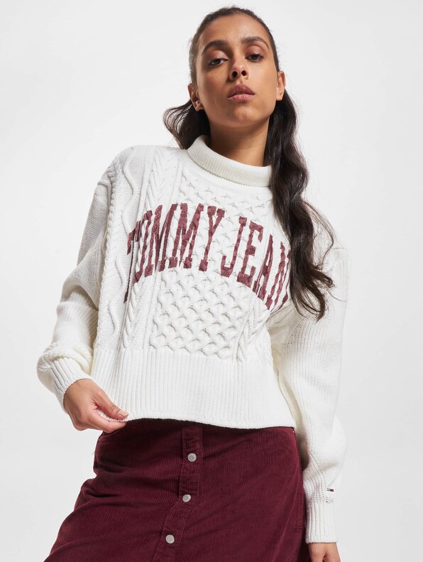 Tommy Jeans Crop College Cable Strickpulli-0