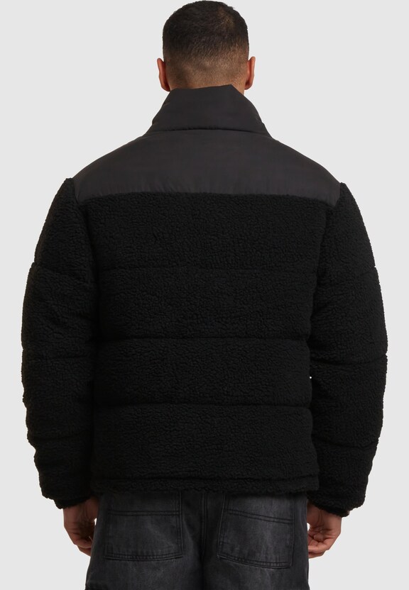 Fabric Mix Teddy Puffer Jacket-1