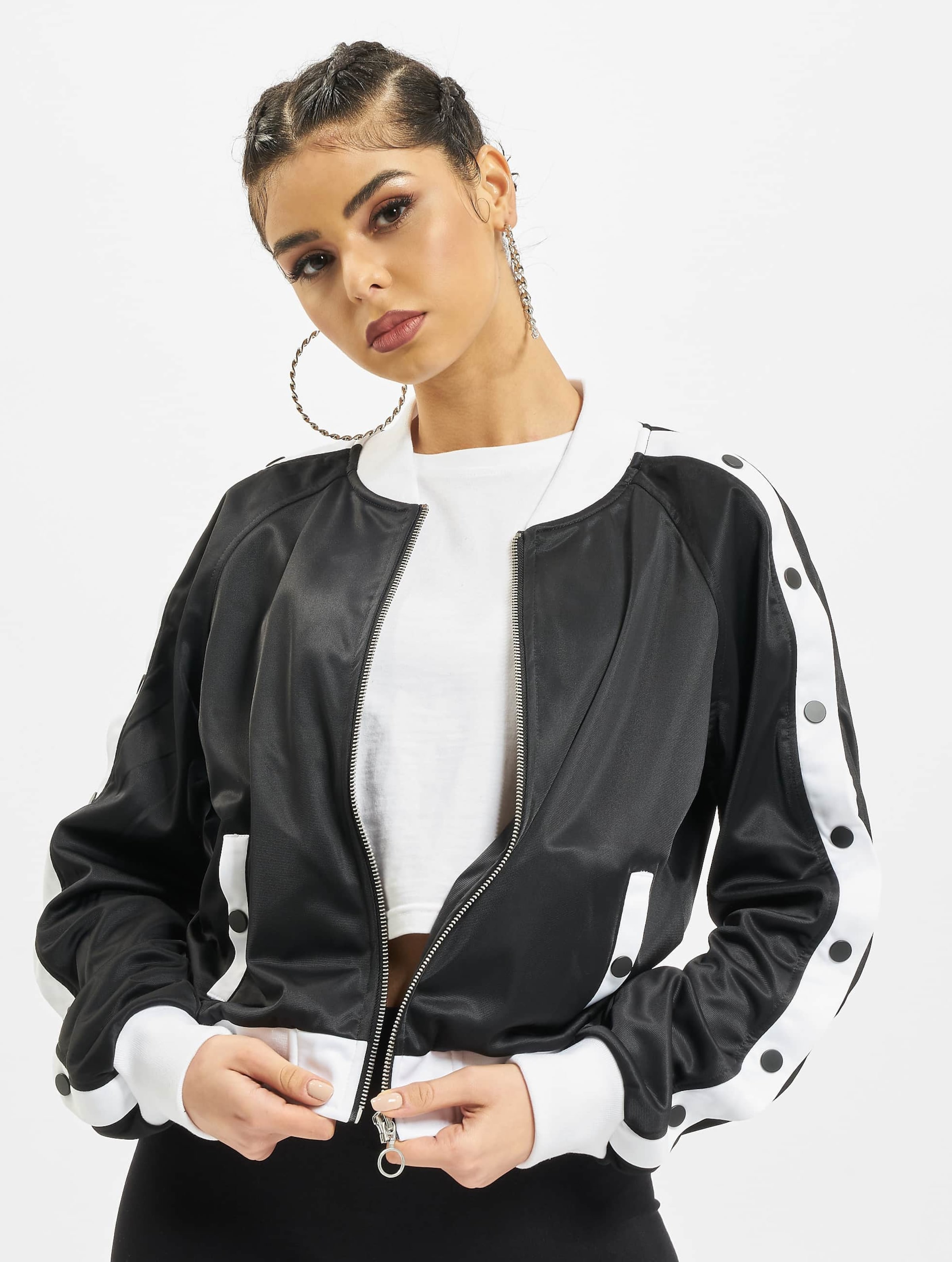 Urban Classics Ladies Button Up Track Jacket Vrouwen op kleur zwart, Maat XS