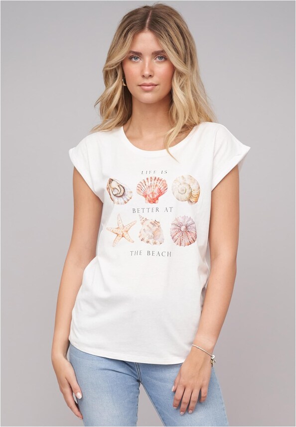 Ladies Seashell White Tee-0
